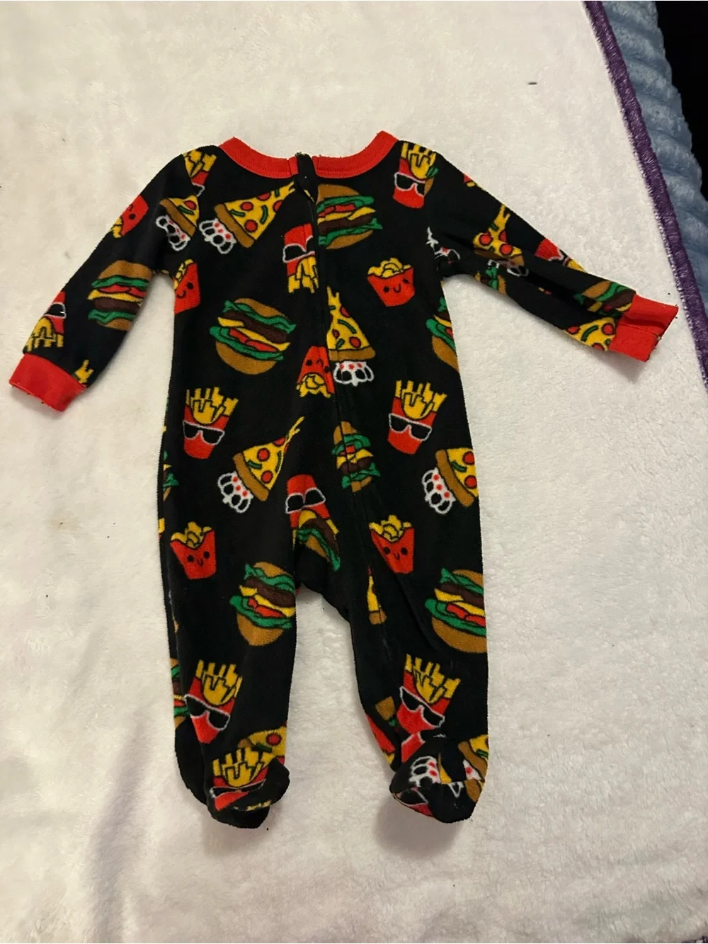 Kids Black Fast Food Print One-Piece Pajamas
